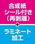 合成紙シール付き（再剥離）+ラミネート加工